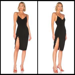 Superdown Women's Black Midi Dress Size XS Lace Fitted Black Side Slit